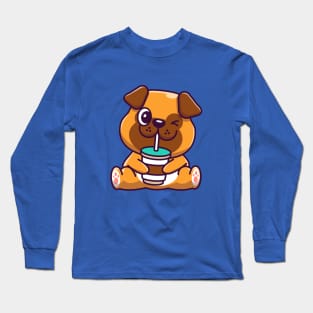 Cute Dog Drinking Cartoon Long Sleeve T-Shirt